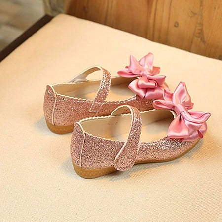 BYHONG Children Girl Fashion Princess Bowknot Dance Nubuck Leather Single Shoes Comfort First Walker Shoes Pink 22