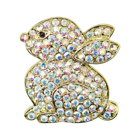 Faship Gorgeous AB Rhinestone Crystal Cute Bunny Rabbit Pin Brooch for Easter