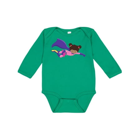 

Inktastic African American Girl Purple Cape Superhero Girl Gift Baby Girl Long Sleeve Bodysuit