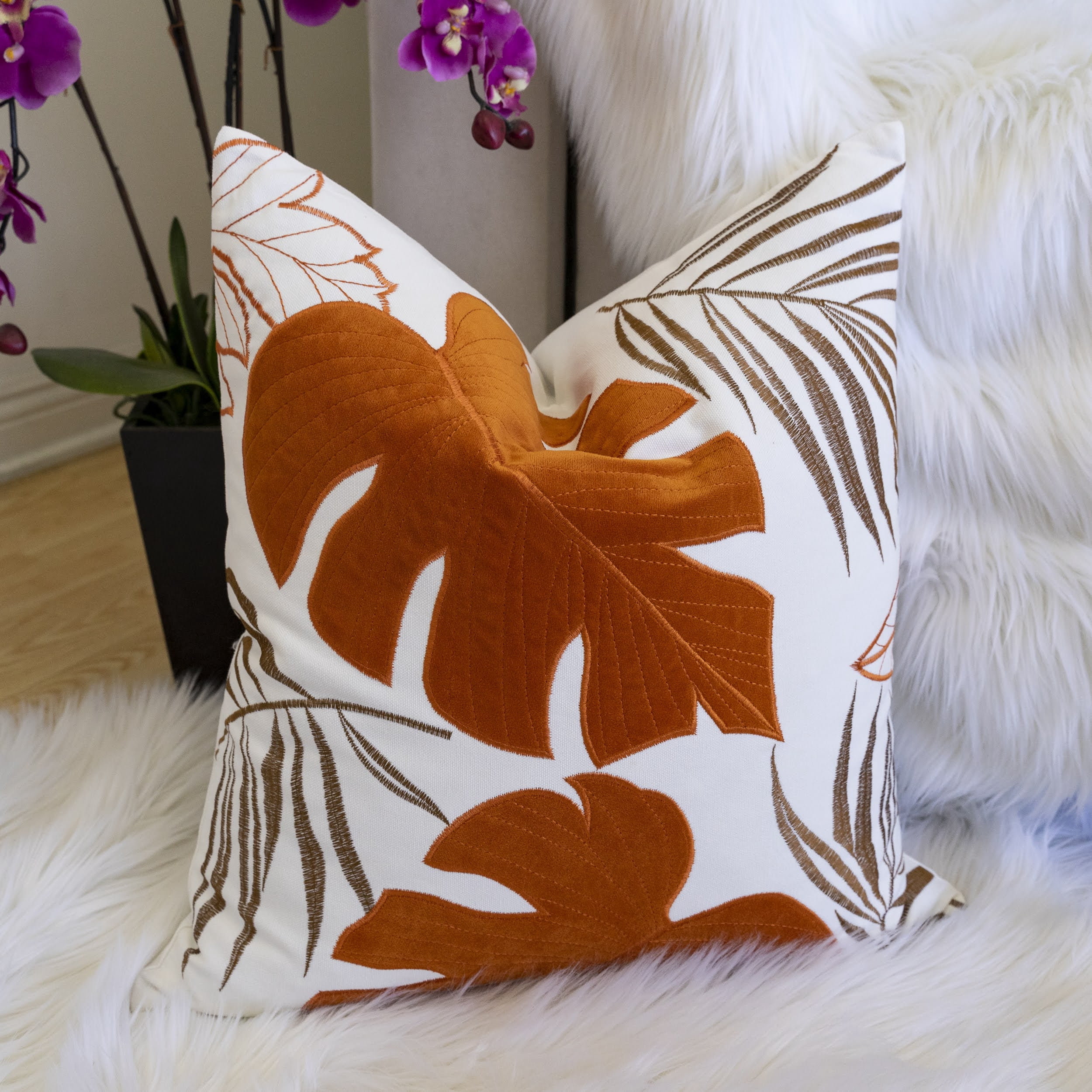 Keilani Orange Graphic Polyester 20 in. x 20 in. Throw Pillow