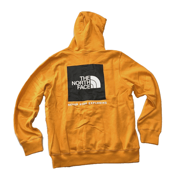 The North Face men's Box NSE logo Hoodie Sweatshirt size Small S Cone Orange