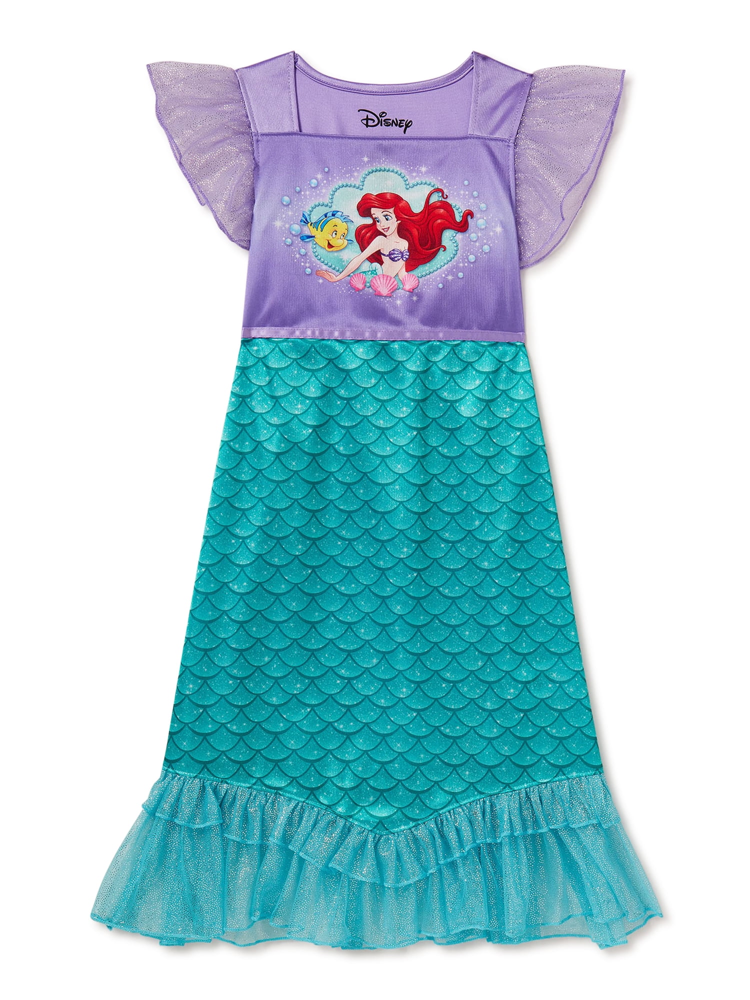 Women's Disney Little Mermaid Nightgown Green w/Ariel Print Polyester Cotton 