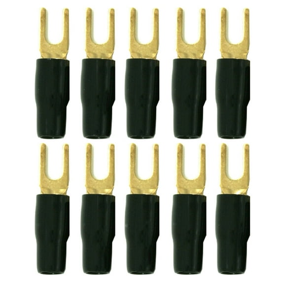 DNF 10 Pack Copper 24K Gold Plated 4 Gauge Wire Cable Spade Terminal Connectors Black Boots Copper
