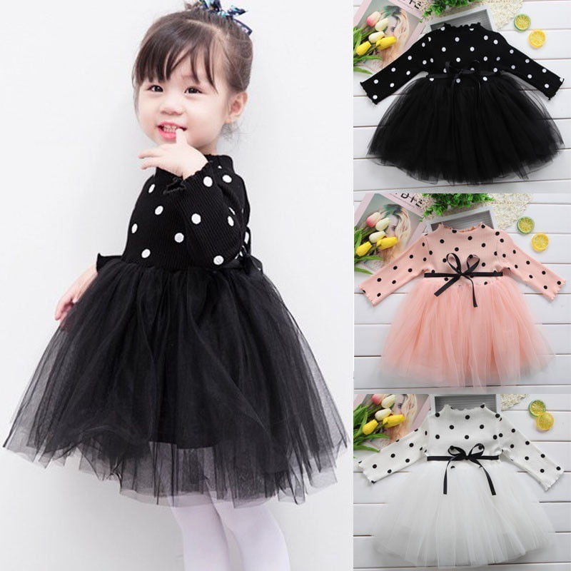 Baby Kids Girls Princess Dresses Mice Printed Stripe Long Sleeve Cotton Clothes 