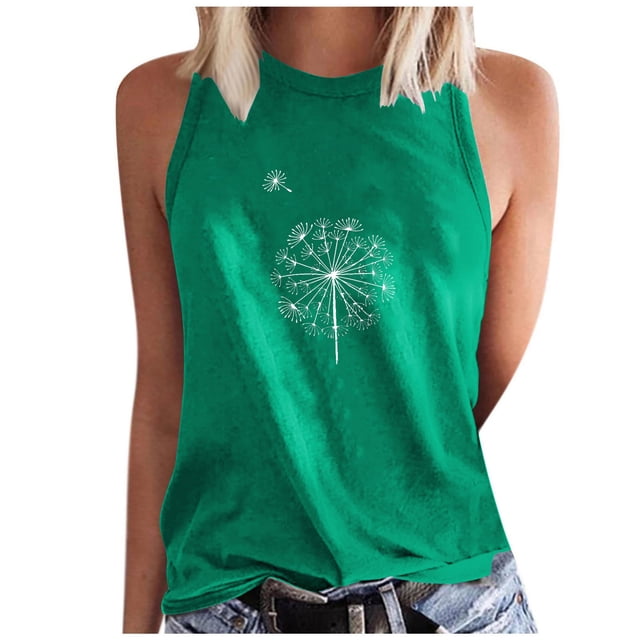 FAIWAD Camisoles Graphiques à Motif Floral pour Femmes Été Décontracté Col Rond Sans Manches Gilet d'Entraînement Ample Confortable Blouses