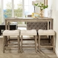 thumbnail image 2 of SESSLIFE 4 Piece Bar Table Set with Power Outlet, Counter Height Pub Table with Padded Stools, Behind the Couch Table Set for Living Room,Dining room, Brown, 2 of 5