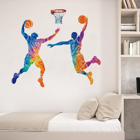 Basketball Player Wall Stickers Watercolor Wall Decal Sports Wall Art Decor Colorful Window Sticker Art Decorations Decor for Basketball Gymnasium Classroom Playroom School