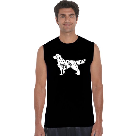 LA Pop Art Men's Word Art Sleeveless T-shirt - Golden Retreiver