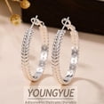 thumbnail image 4 of YOUNGYUE Silver Plated Hoop Earrings for Women, Lightweight Hypoallergenic 50mm Braided Leaf Large Hoop Earrings Gift, 4 of 10