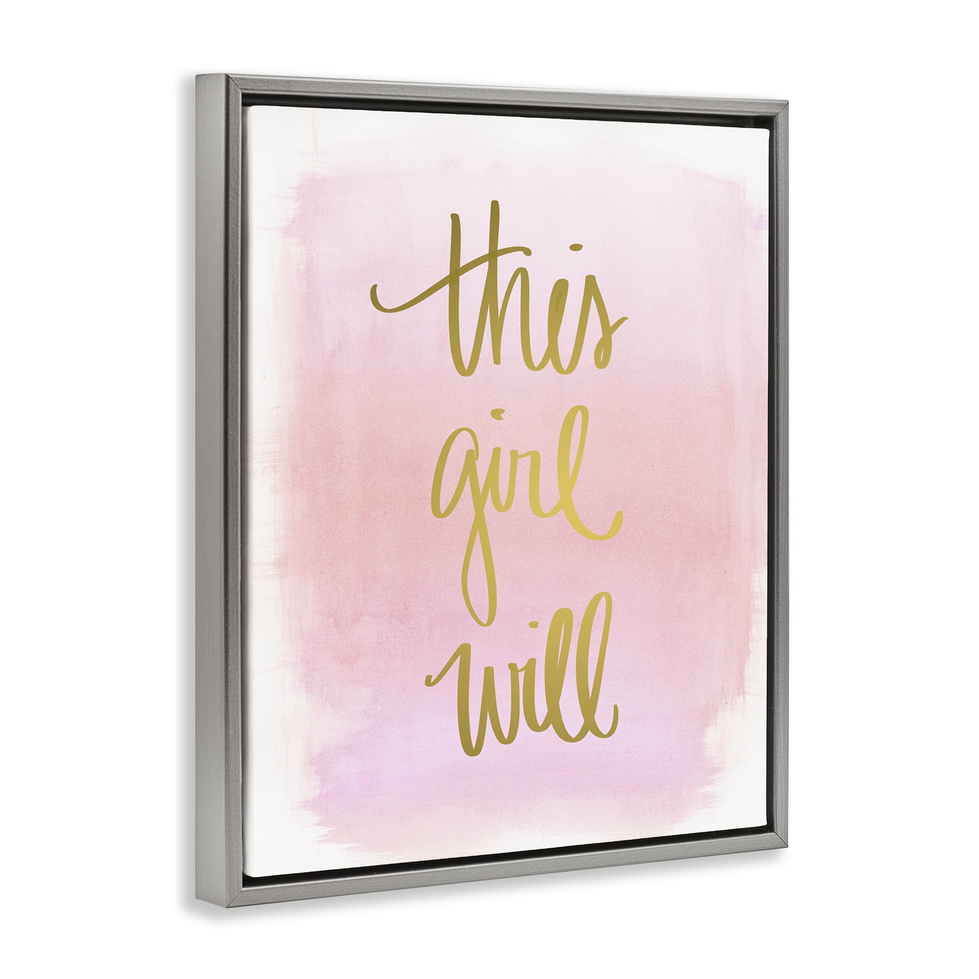 Stupell Industries This Girl Will on Pink Text & Numbers Painting Gray Floater Framed Canvas Art Print Wall Art, 17 x 21