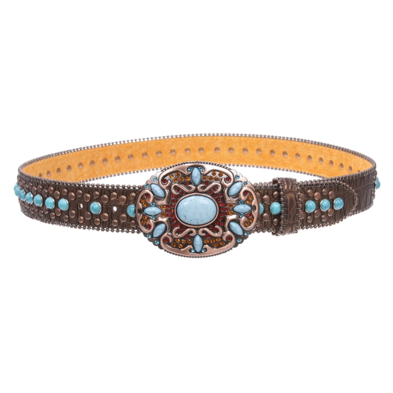 Western Turquoise Rhinestone Studded Faux Crocodile Print  display picture 3