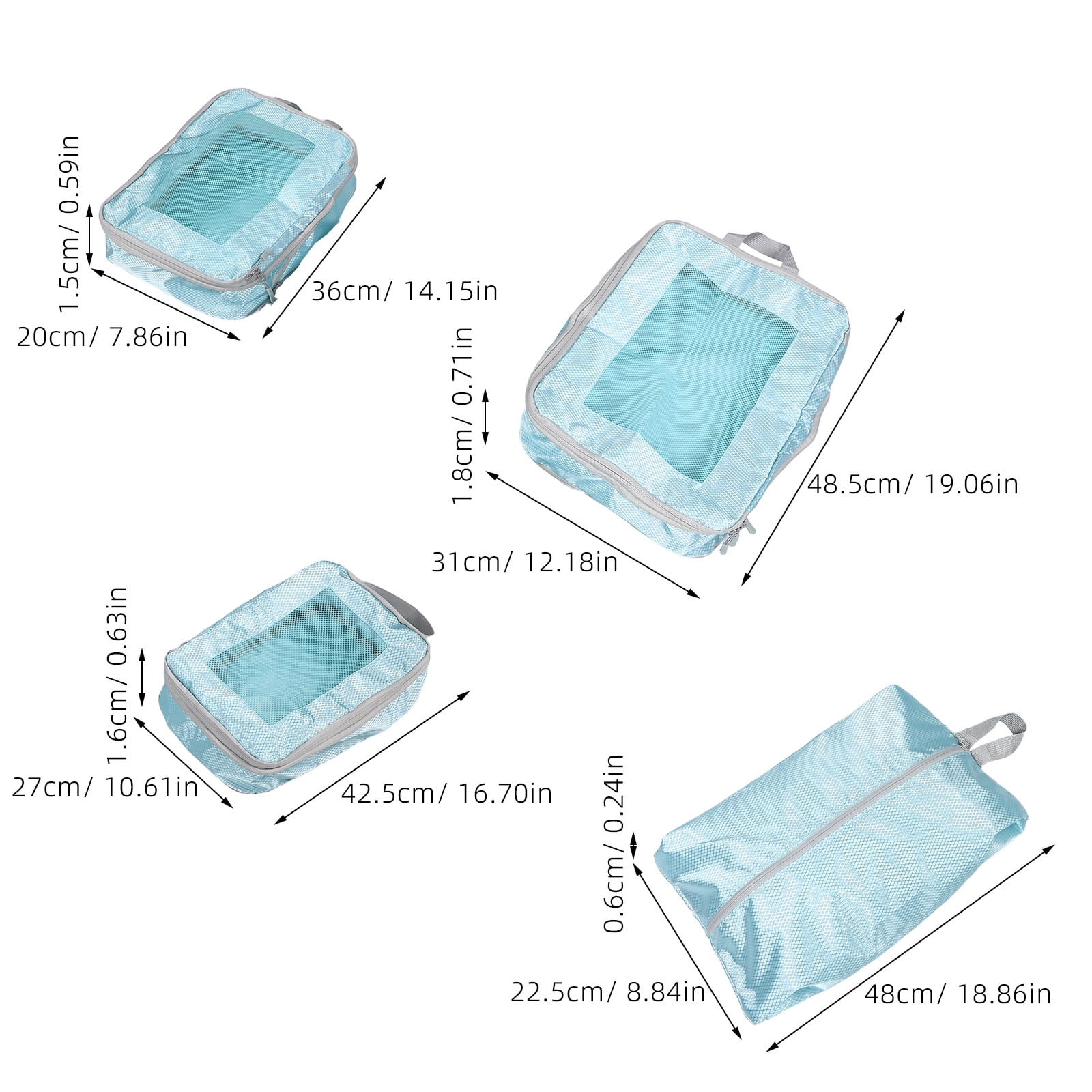LABSERRON 5Pcs Space Saving Compression Packing Cubes Light Green Travel Luggage Organizer Bags