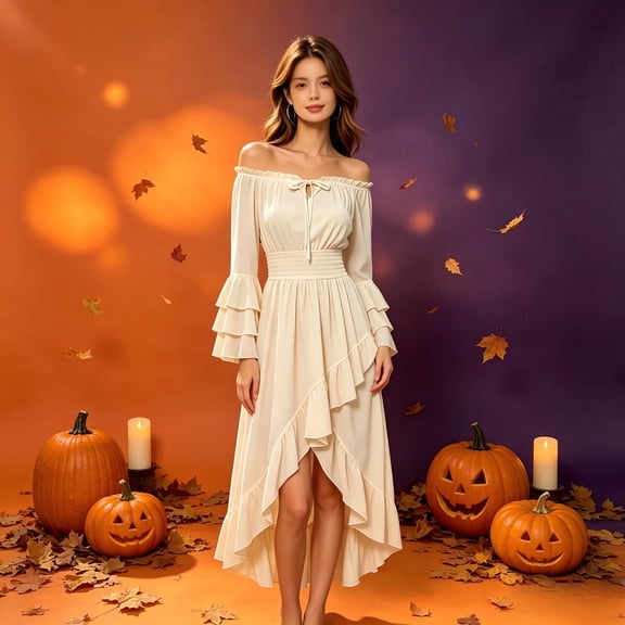 YOIAVAIOY Halloween Dresses Renaissance Maxi Dress Women Long Sleeve Off The Shoulder Dress Flowy Long Dresses Beige M