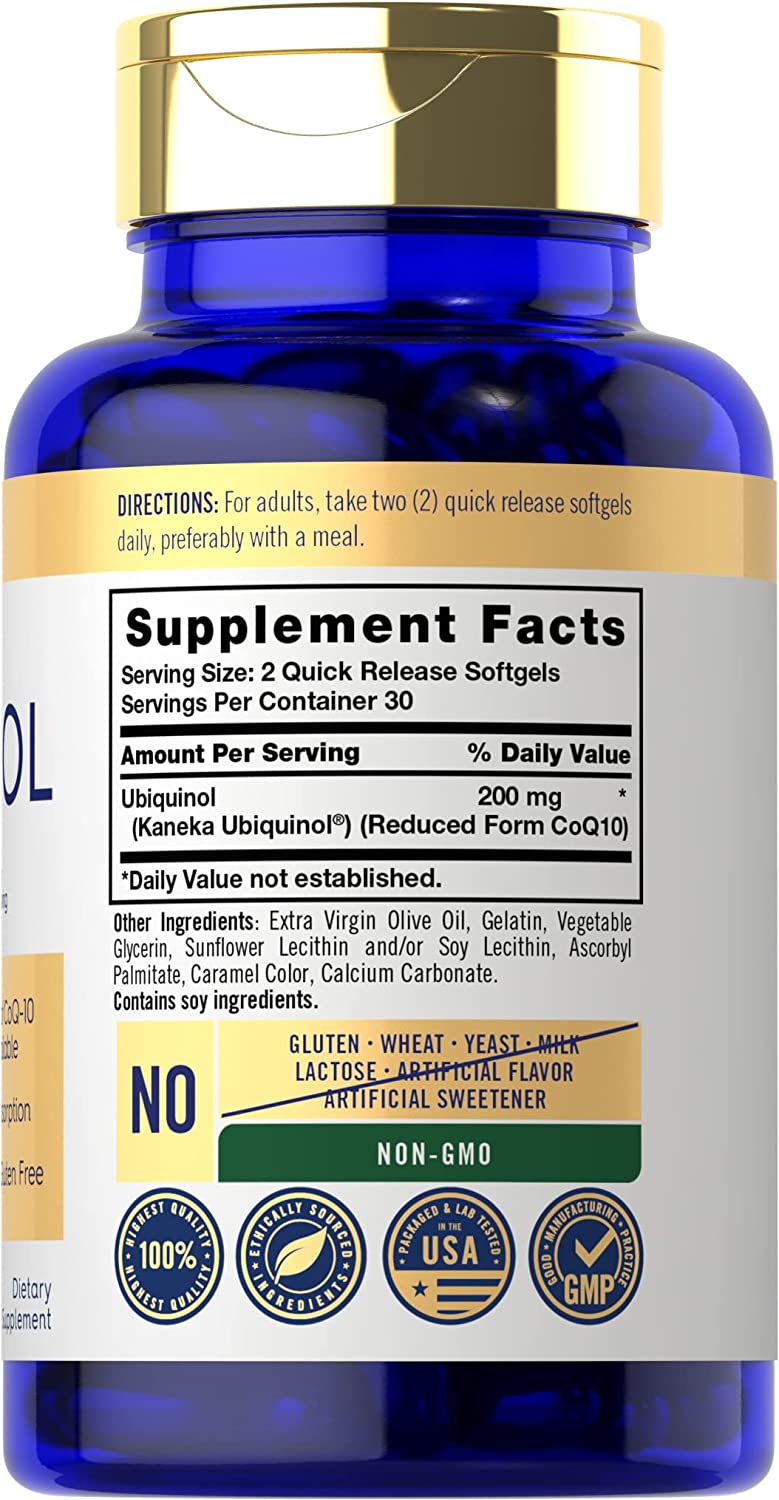 Ubiquinol 200mg | 60 Softgels | CoQ10 Supplement | Highly Bioavailable | by Carlyle