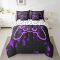 thumbnail image 2 of Gaming Bed in a Bag for Boys Kids Gamer Room Bedding Comforter Sheet Set 7 Piece, Purple Geometry Honeycomb Print Bed Set Abstract Plaid Cushiom Covers, Gamepad Controller Fitted Sheet Twin Size, 2 of 5