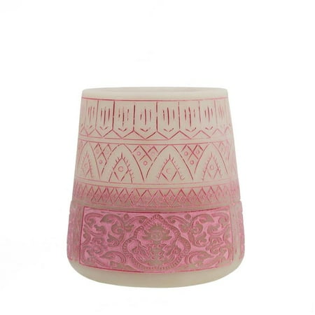 5.5" Petit Bazaar Etched Moroccan Pink Decorative Pillar Candle Holder