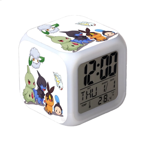 HANNTAOO Reloj despertador LED con diseño de Pokémon, creativo reloj de mesa, reloj digital electrónico brillante y colorido para adultos, niñas y niños, juguete para regalo de cumpleaños HTNL#351