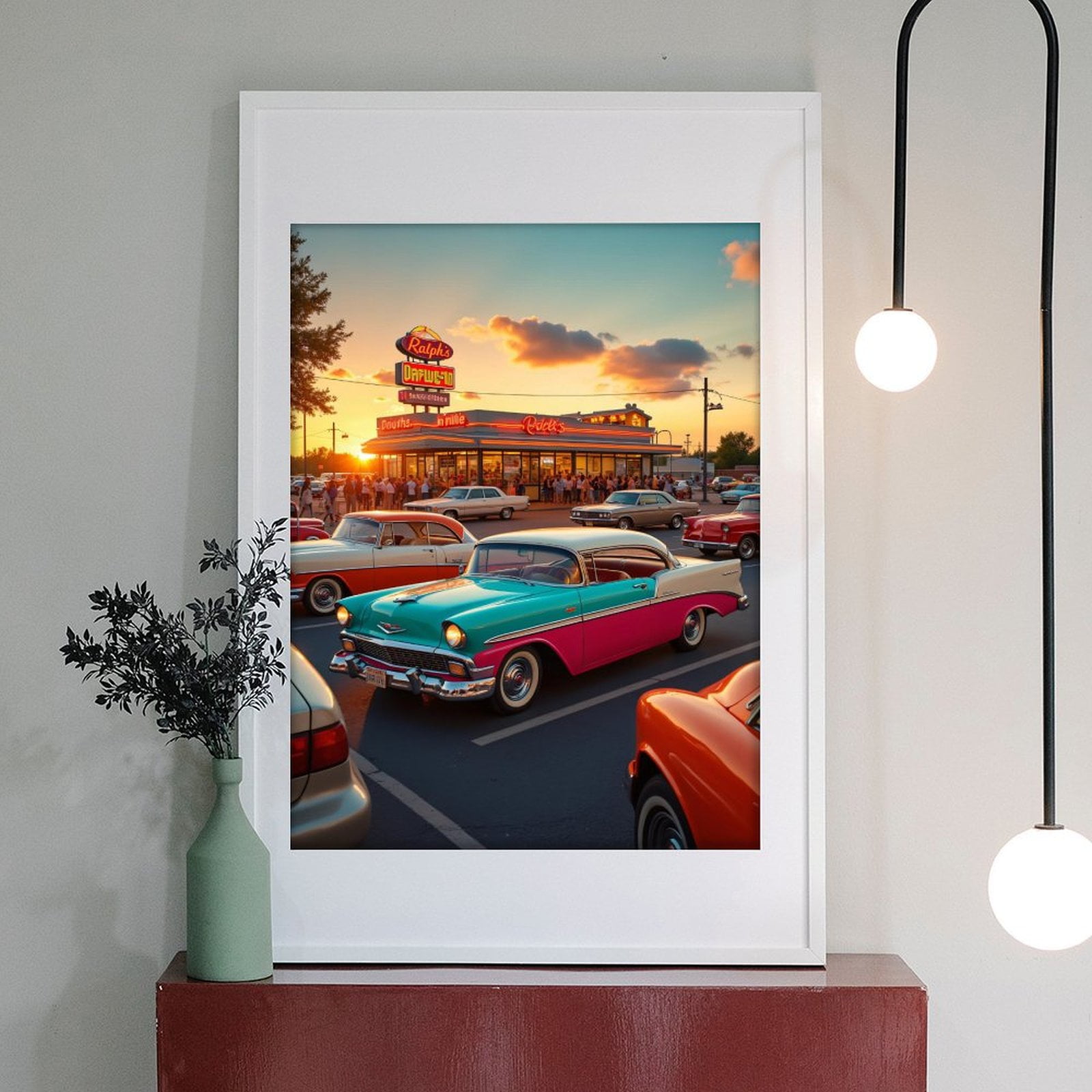 Diamond Art Kits for Adults - 5d Vintage Cars At Sunset Diner Diamond Painting for Adults, Diamond Art for Adults Beginners, Diamond Painting Kits for Adults for Home Wall Decor