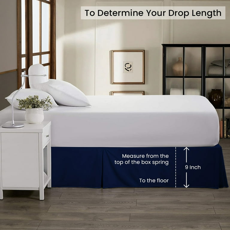 Navy Blue Solid Pleated Bed Skirt Queen Size Inch Drop Split