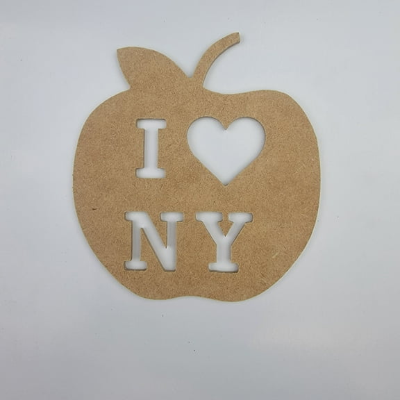 6" Love New York Apple, Unfinished MDF Art Shape by Wooden Craft Cutouts, 1-8 Thickness
