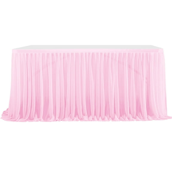 DefiDgd 48x29.5inch Rectangle Tulle Table Skirts,Tablecloth with Ruffle,for Wedding Bridal Birthday Party Desk Skirt Decorations(Pink)