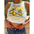 thumbnail image 4 of Green Womens Lemon Print Contrast Trim Crop Tank Top With Round Neck, 4 of 5