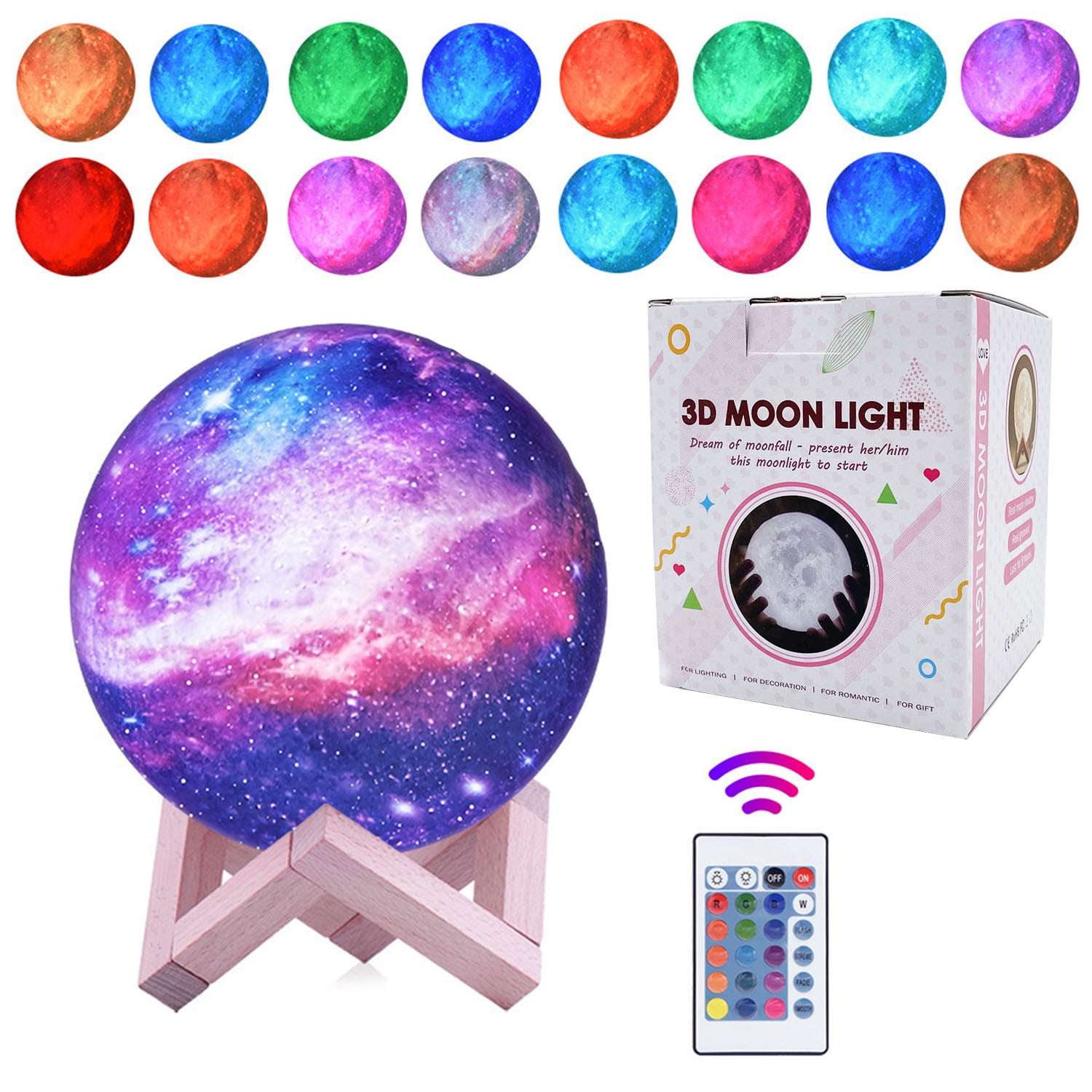 4.7 inch 16 Colors Moon Lamp, Night Lights for Kids, 3D Moon Light for
