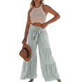 thumbnail image 1 of Women's 2024 New Pants Free Pants High Waist Wide Leg Hem Ruffles Ruffle Loose Pleated Elastic, 1 of 3