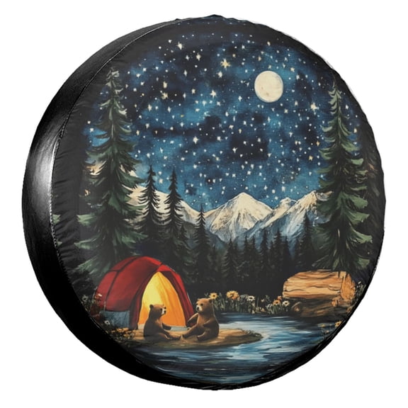 KAKALAD Camper Bears Under The Night Sky Spare Tire Cover Universal Car Vehicle Tools For Rv SUV Truck Camper Travel Trailer Accessories Buckle 14” Inch