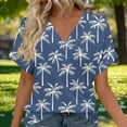 thumbnail image 1 of Xuyuer Women's Elegant V-Neck Floral Print Hem Loose Short Sleeve Out Blouse Top, 1 of 7