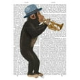 thumbnail image 3 of Fab Funky 12x14 Black Modern Framed Museum Art Print Titled - Monkey Playing Trumpet with Blue Hat, 3 of 5