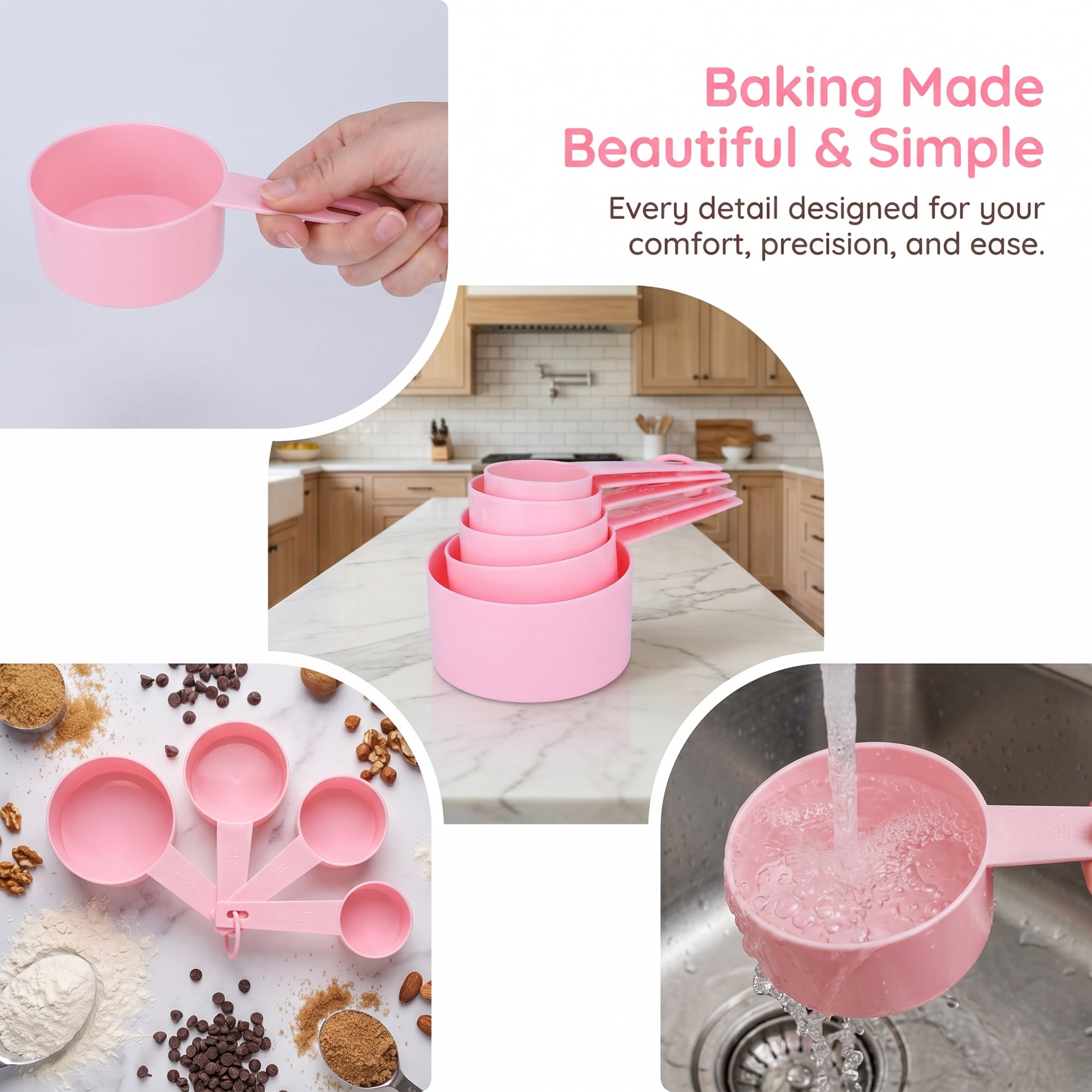 Unique Bargains Plastic Measuring Spoons Set for Cooking and Baking Pink 5Pcs
