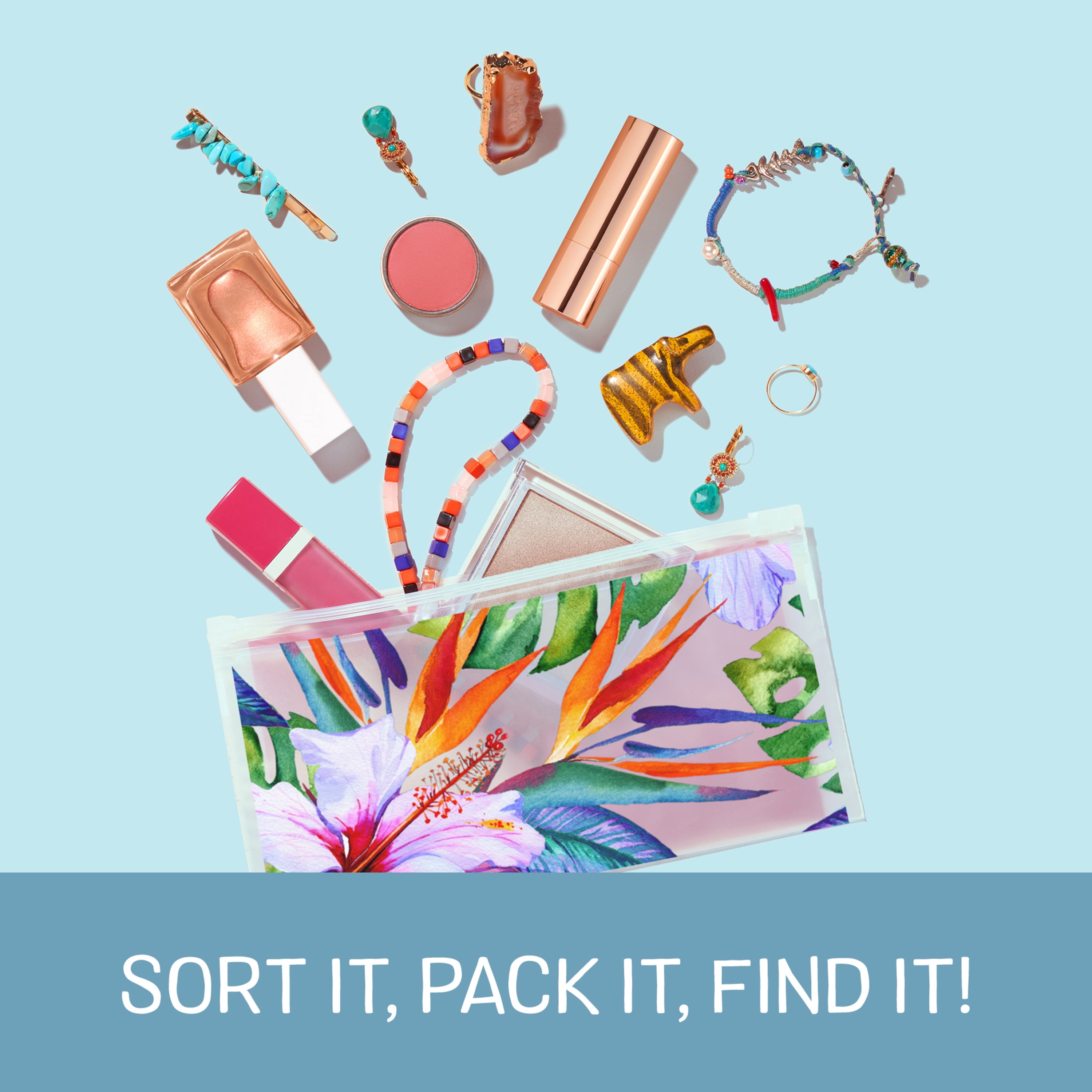 Ziploc 15-teiliges Sortiment – Wiederverwendbare Reißverschlussbeutel, Mehrfarbig, Für Make-up & Accessoires