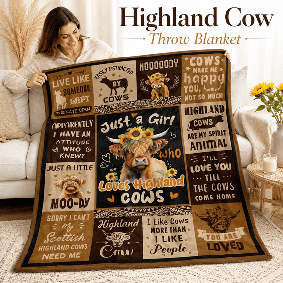 MORAVE 50"x60" Highland Cow Soft Throw Blanket, Highland Cow Gifts for Women, Mothers Day Birthday Christmas Cow Gifts