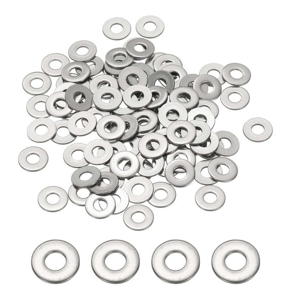 Uxcell Stainless Steel Flat Washer Round Metal Washer Small Spacer for Screws Bolts Nuts Assortment 100 #4 (1/8" ID x 1/3" OD)