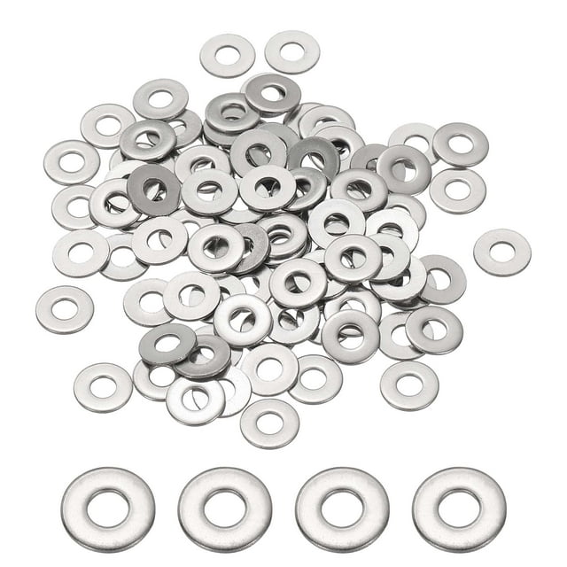 Arandela plana de acero inoxidable Uxcell, arandela metálica redonda, espaciador pequeño para tornillos, pernos, tuercas, surtido de 100 #4 (1/8" ID x 1/3" OD)