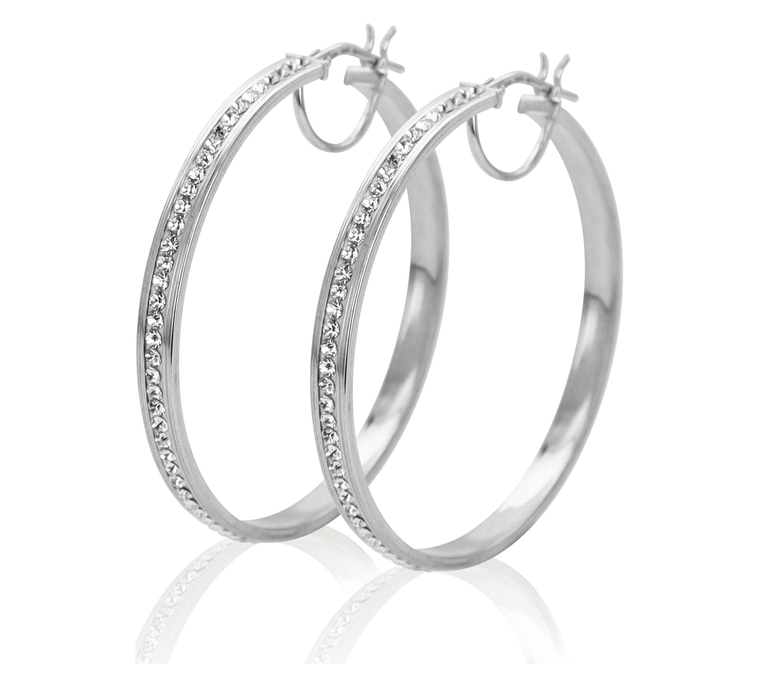 Brilliance Fine Jewelry Rhodium Plated Sterling Silver Classic Crystal Round Hoop Women's Earring