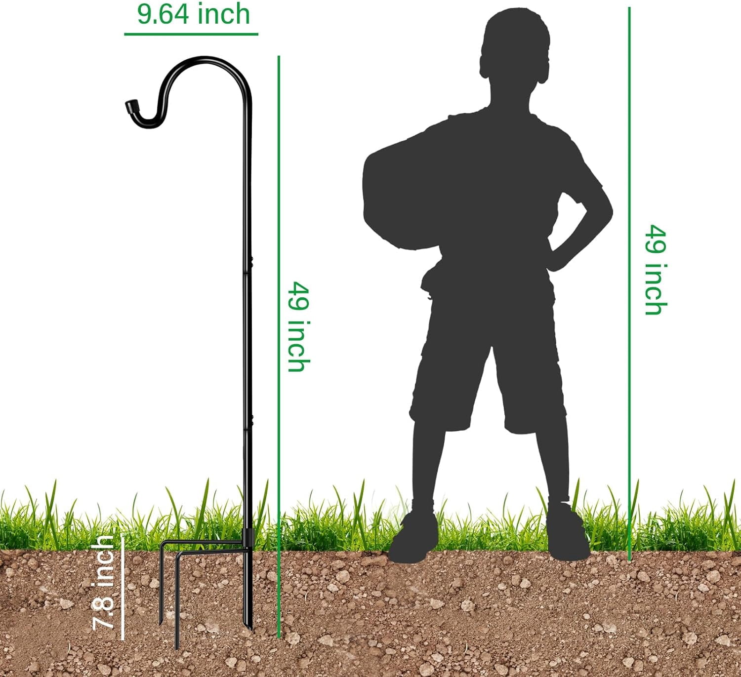 Shepherd Hooks 2 Pack Adjustable, 49 inches Tall, Premium Metal Garden Hook for Outdoor, Hanging Plant, Solar Lights, Lanterns, Bird Feeders, and Wedding Decor, 7013