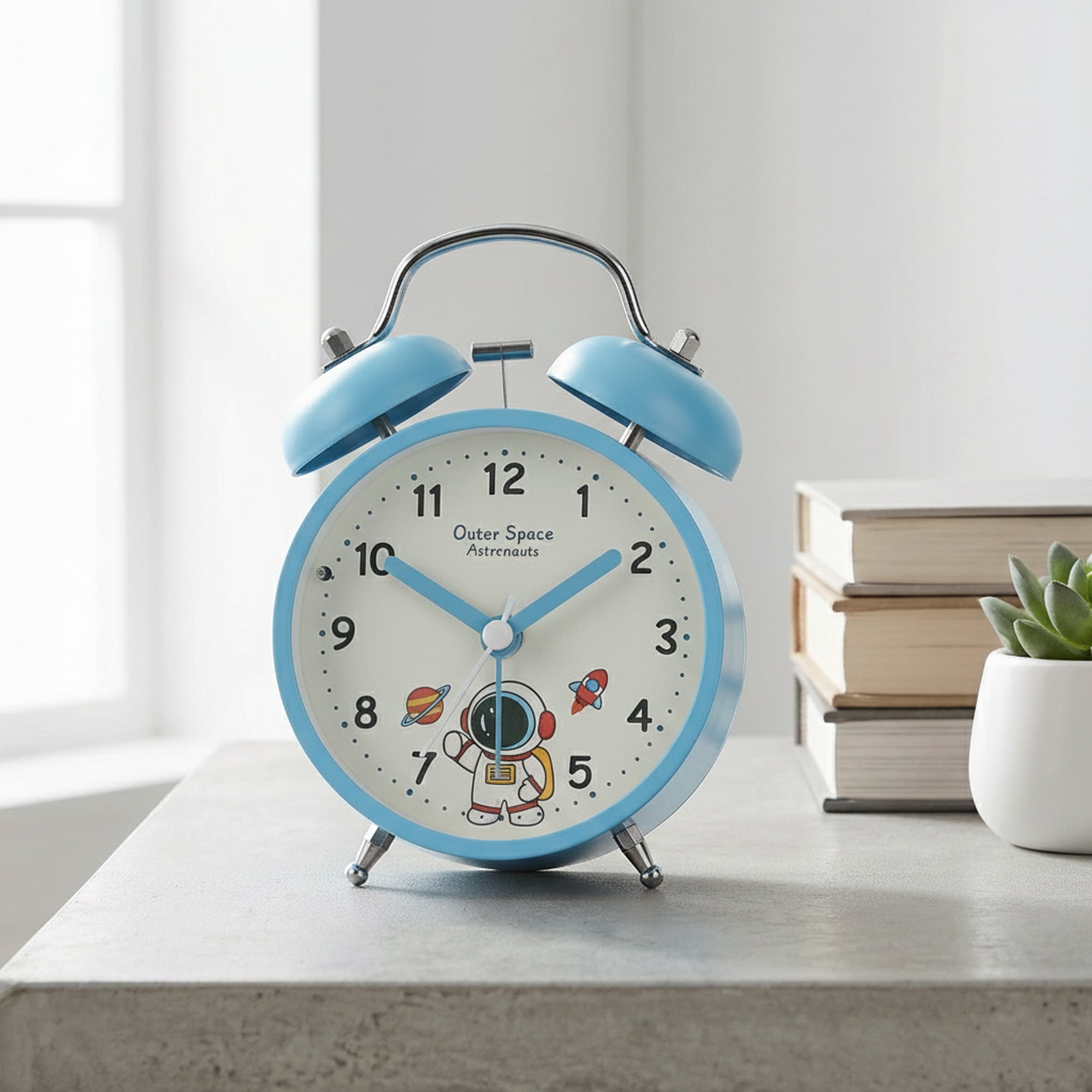 Unique Bargains Alarm Clock with Astronaut Pattern Light Blue 4.2"L x 2.1"W x 6.4"H