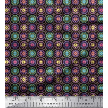 Soimoi Cotton Duck Fabric Floral Mandala Print Sewing Fabric Yard 42 Inch Wide