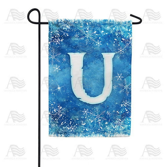 America Forever Winter Monogram Letter U Garden Flag Vertical Double Sided 12.5 x 18 inches Snowy Winter Holiday Seasonal Flags for Outdoor, Yard, Porch Decoration, Blue Background, Snowflake Flag