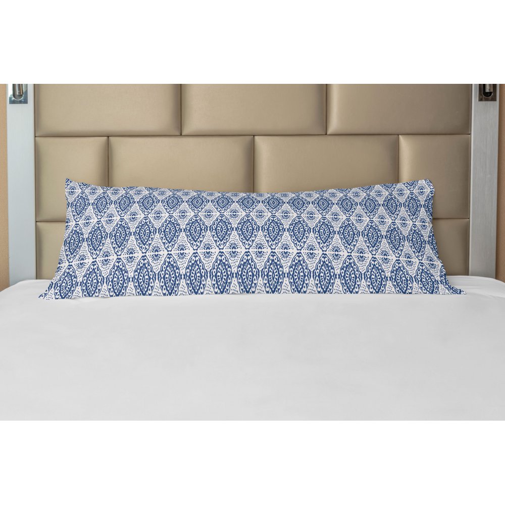 Blue and White Body Pillow Case Cover with Zipper, Abstract Tie Dye