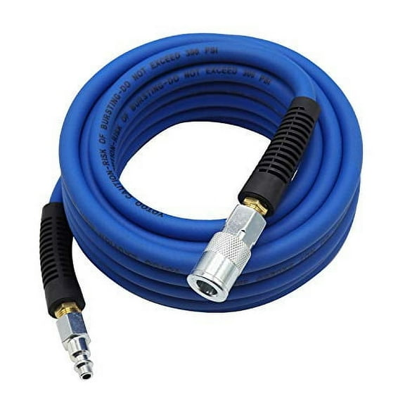 YOTOO Hybrid Air Hose 1/4" x 25' 300 PSI Flexible with Bend Restrictor and Quick Coupler Fittings, Blue
