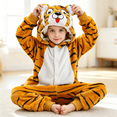 thumbnail image 5 of Coerni Girls Animal Onesie Soft Fleece Hooded Romper Cute Cartoon Bear/Panda/Tiger/Penguin Kids Fall Winter Warm Bodysuit Halloween Dress Up, 5 of 6