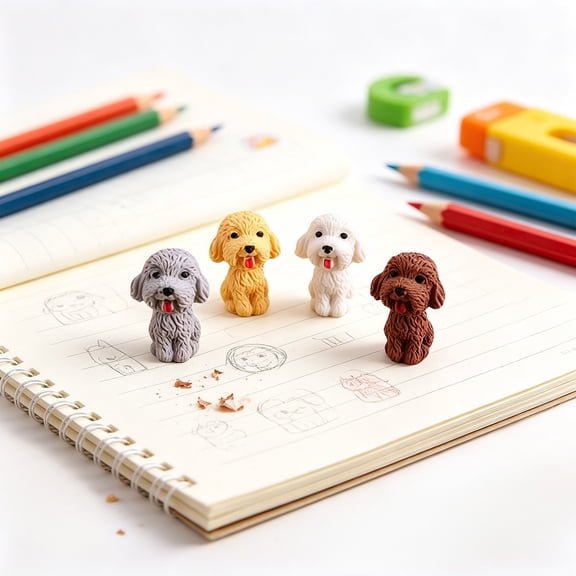 MYUNNIL Cute Dog Eraser Rubber, 1Pc Adorable Novelty Simulated Cartoon Dog PVC Eraser with Texture Design, 2 Inch Mini Portable Durable Accessory for Office Home Daily Use, Random Color