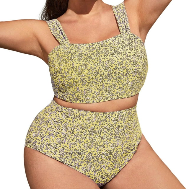Aayomet Womens Bathing Suits Swimsuit Multi Color Solid Color Big Size Swimsuit Knitted Swimsuit (Yellow, XXXXL)