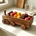 thumbnail image 5 of OKKVV Wooden Train Shaped Flower Basket,Multi-purpose Storage Fruit Basket With Wheels,Rustic Photo Prop Decor,for festival party wedding home decor,14in x6in x3.3in, 5 of 9