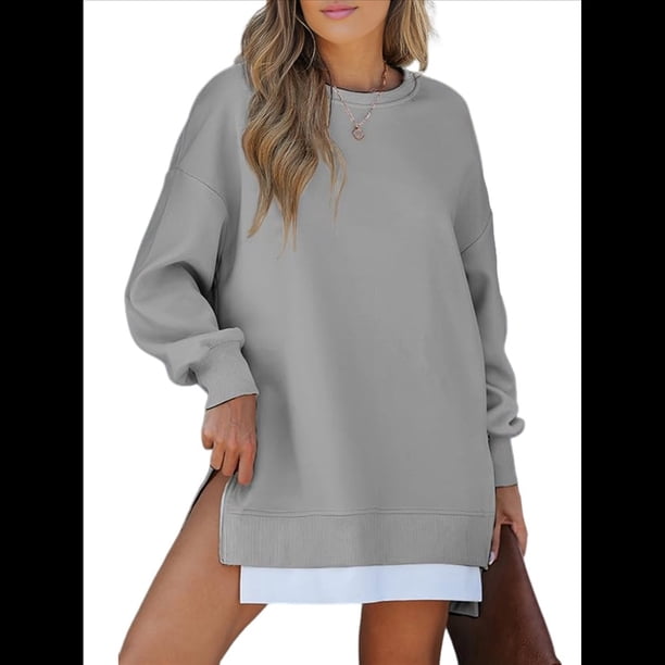 Sudadera de Larga con Cremallera y Abertura para Mujer, Estilo Informal, con Capucha y Cremallera, para Otoño Gris M