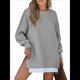 thumbnail image 1 of Sudadera de Larga con Cremallera y Abertura para Mujer, Estilo Informal, con Capucha y Cremallera, para Otoño Gris M, 1 of 9
