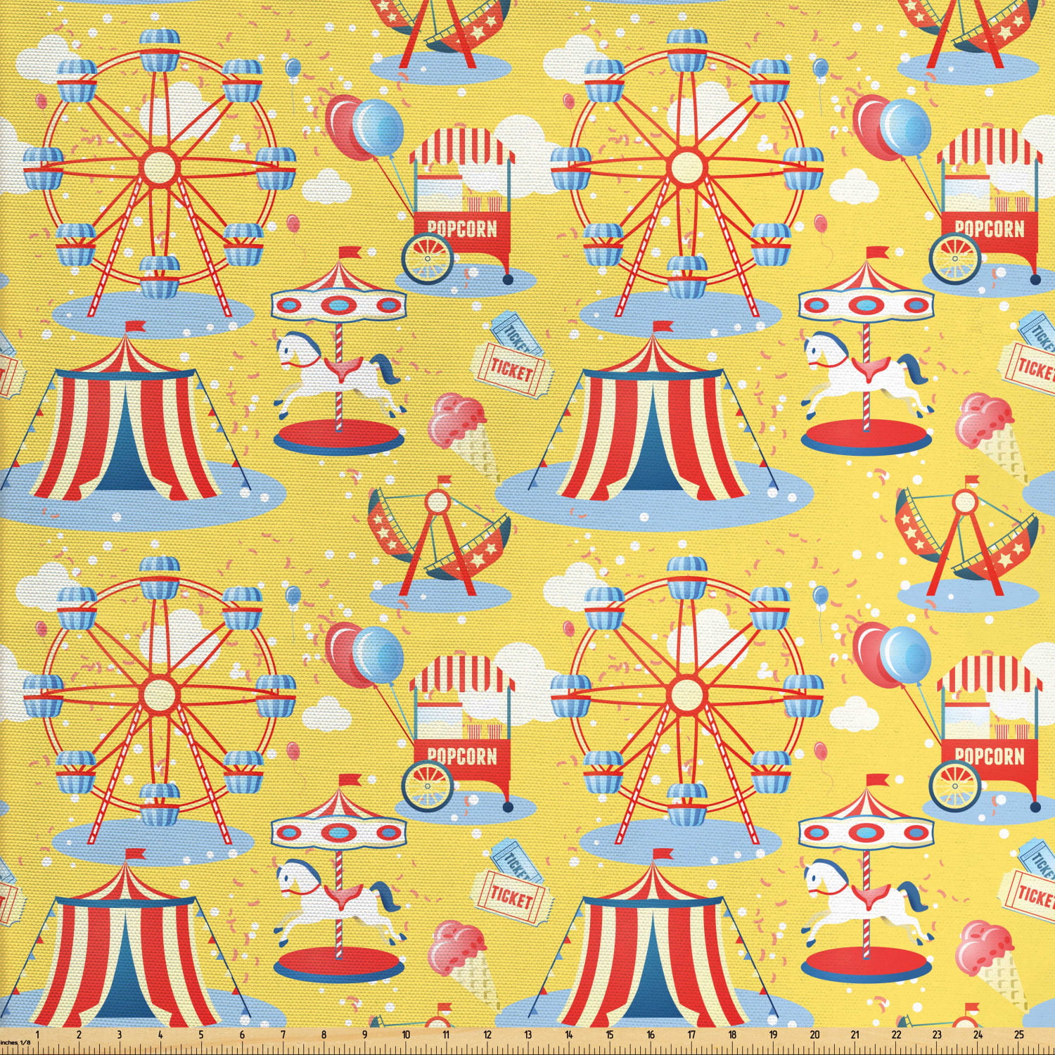 Circus Fabric by The Yard, Amusement Park Pattern with Ferris Wheel ...